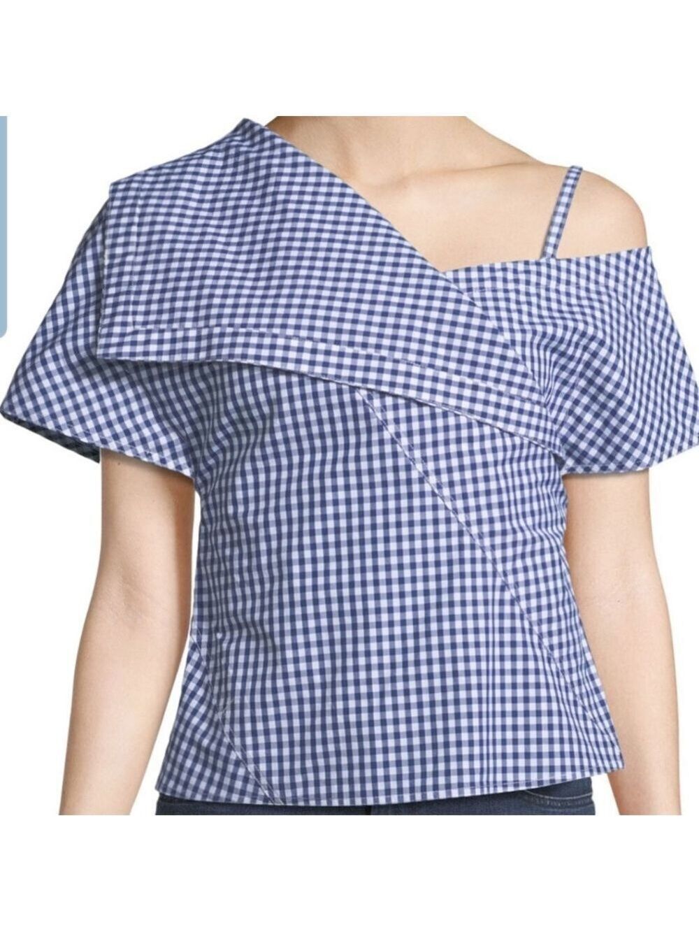Theory Hartman Gingham One Shoulder Foldover Top